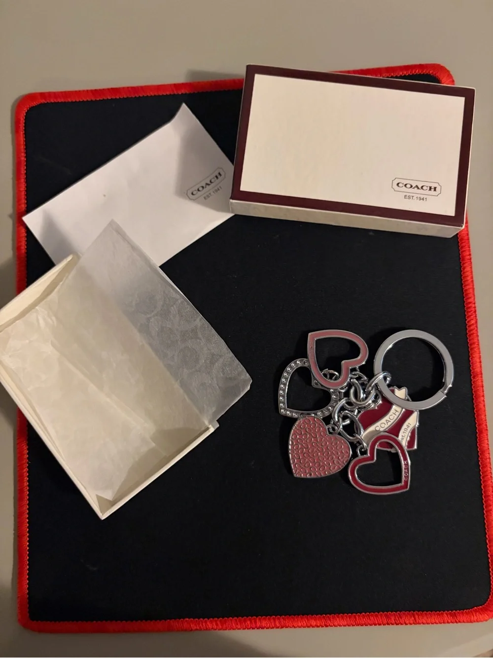 Coach Red & Pink Heart Charm Key Holder